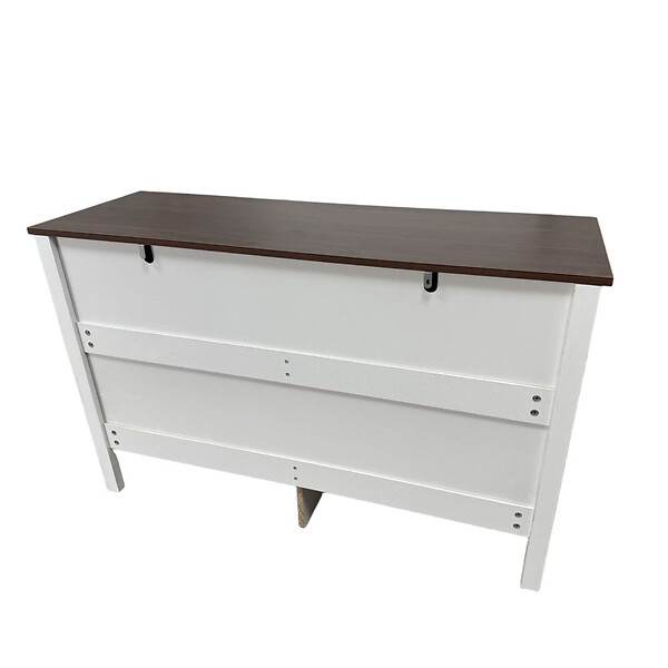 CONCEPT USINE - Commode 6 tiroirs blanc rainuré et bois 120cm BRIX - large
