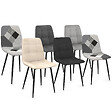 ID MARKET - Lot de 6 chaises MILA en velours gris foncé, gris clair, beige, noir et patchworks noir, gris et blanc x2 pour salle à manger - vignette