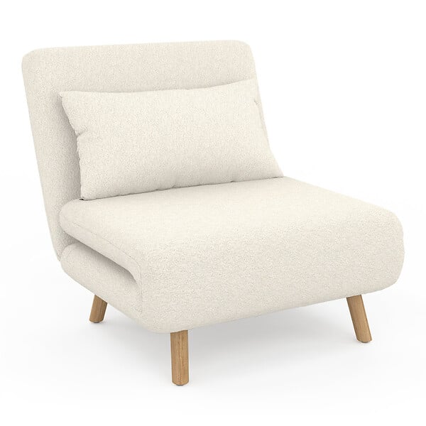 ID MARKET - Fauteuil convertible ROMEO lit d'appoint 1 place 80x190 cm bouclette blanc - large