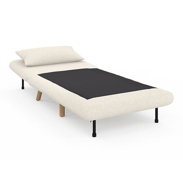 ID MARKET - Fauteuil convertible ROMEO lit d'appoint 1 place 80x190 cm bouclette blanc - large