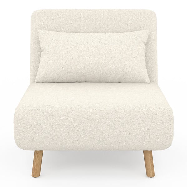 ID MARKET - Fauteuil convertible ROMEO lit d'appoint 1 place 80x190 cm bouclette blanc - large