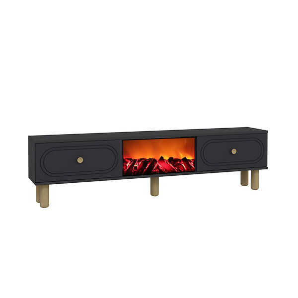 CONCEPT USINE - Meuble TV avec cheminée LED 150cm gris anthracite FYRI - large