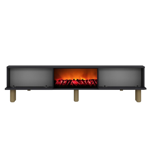 CONCEPT USINE - Meuble TV avec cheminée LED 150cm gris anthracite FYRI - large