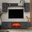 CONCEPT USINE - Ensemble meuble TV avec étagères murales et cheminée LED 150cm gris anthracite VIBRA - vignette