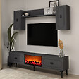 CONCEPT USINE - Ensemble meuble TV avec étagères murales et cheminée LED 150cm gris anthracite VIBRA - vignette