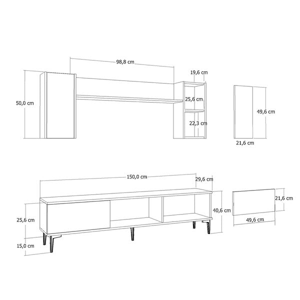 CONCEPT USINE - Ensemble meuble TV avec étagères murales et cheminée LED 150cm gris anthracite VIBRA - large