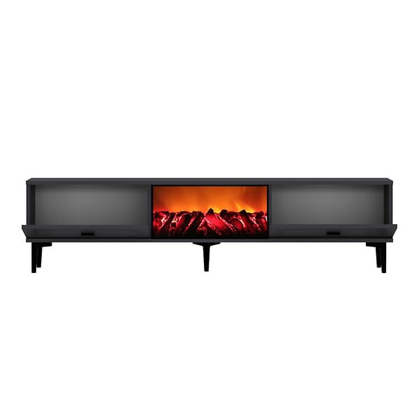 CONCEPT USINE - Meuble TV avec cheminée LED 150cm gris anthracite et noir FYRA - large