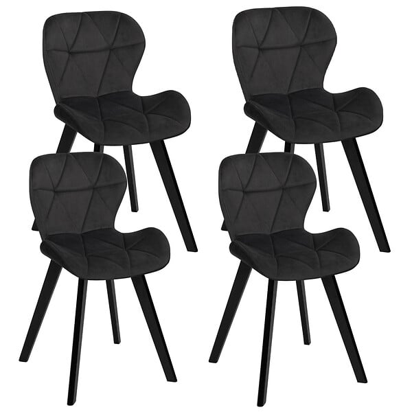 ID MARKET - Lot de 4 chaises ROBINE en velours noir pieds noirs - large