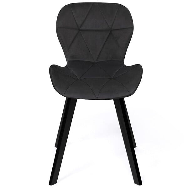 ID MARKET - Lot de 4 chaises ROBINE en velours noir pieds noirs - large