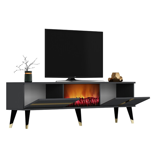 CONCEPT USINE - Meuble TV avec cheminée LED 150cm gris anthracite SUNY - large