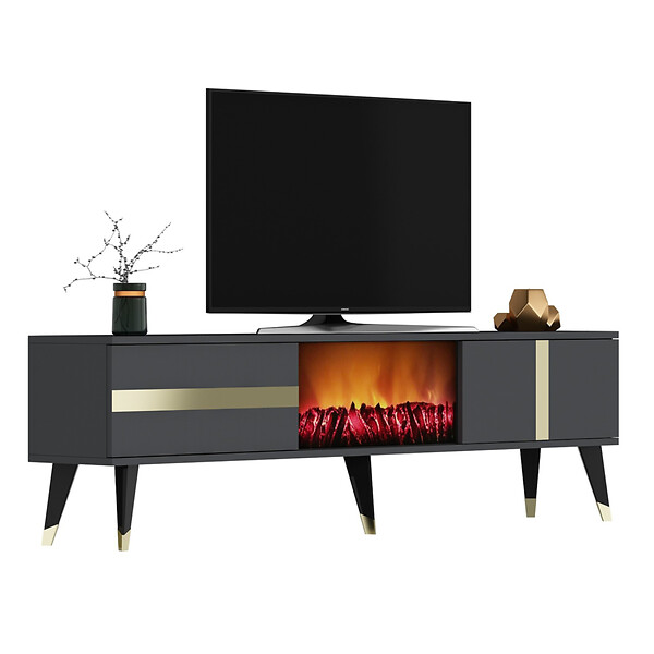 CONCEPT USINE - Meuble TV avec cheminée LED 150cm gris anthracite SUNY - large
