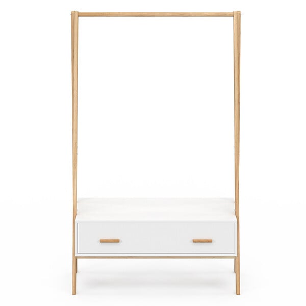 ID MARKET - Portant enfant tipi LEON 130 cm avec 1 porte blanc et bois - large