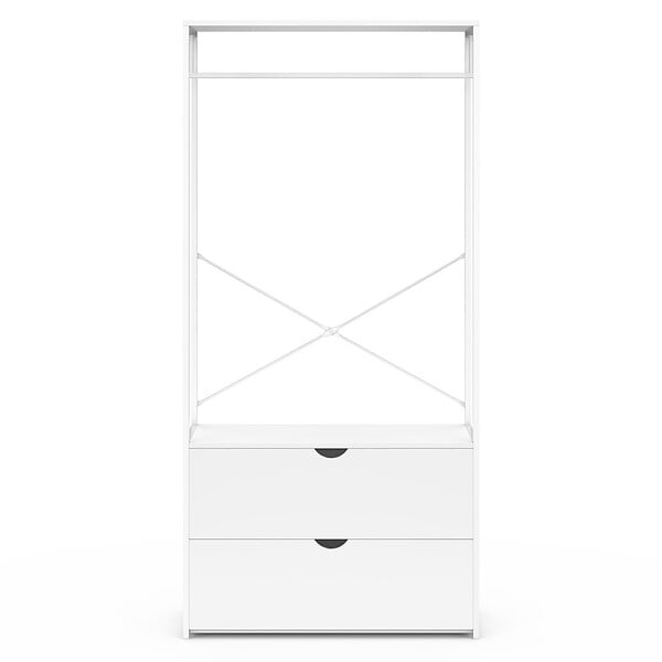 ID MARKET - Dressing penderie 2 tiroirs L. 80 cm BROOKLYN bois blanc et métal blanc - large