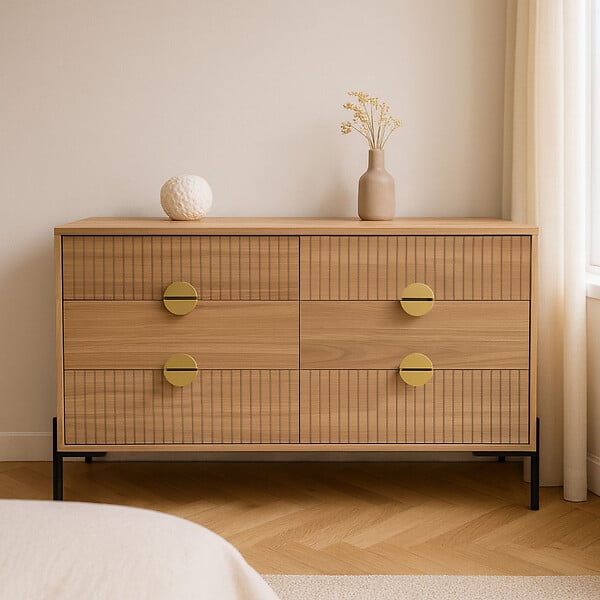 CONCEPT USINE - Commode 6 tiroirs décor bois rainuré 124cm VALLO - large