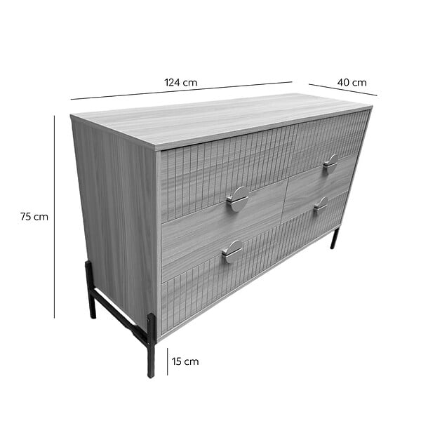 CONCEPT USINE - Commode 6 tiroirs décor bois rainuré 124cm VALLO - large