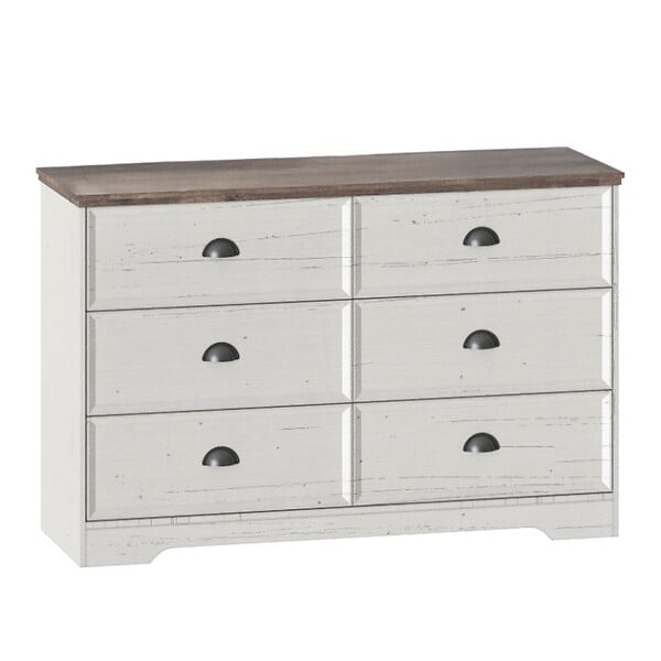 CONCEPT USINE - Commode 6 tiroirs blanc et bois 120cm VALLA - large