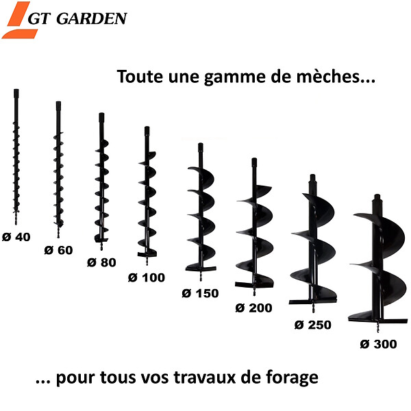 GT GARDEN - Tarière thermique 52 cm3, 3 CV + mèche 60 mm - large