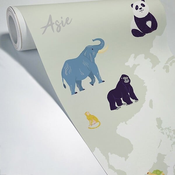 99DECO - Papier peint panoramique - World map - Vert - intissé : 150g/m² - 7 lés : 336x270cm - large