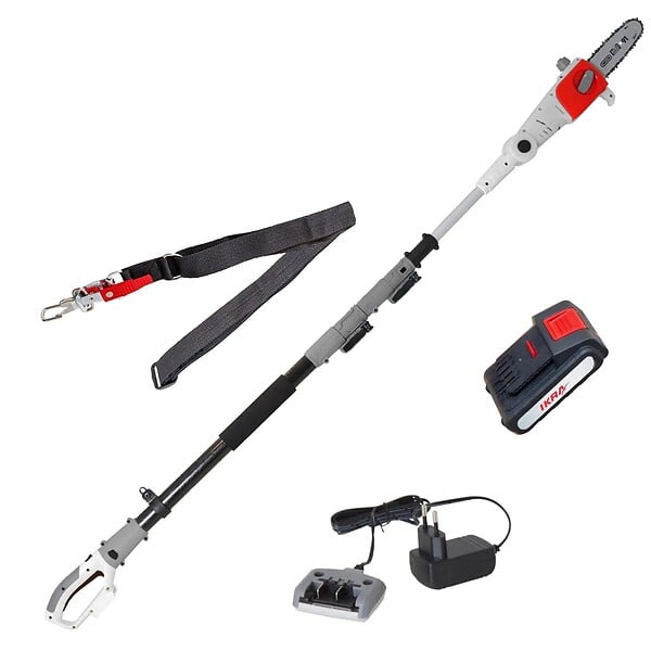 IKRA - Elagueur sur perche 20V Télescopique jusqu'à 4m - Elagueuse Guide Oregon 20cm- Batterie lithium 2.0Ah Chargeur IKRA - large