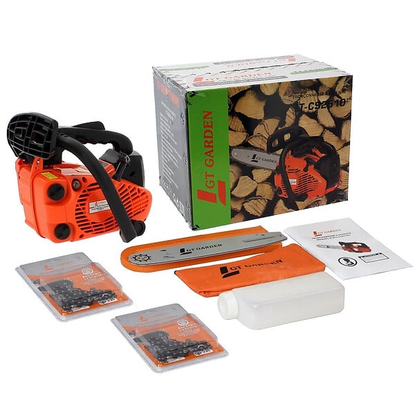 GT GARDEN - Tronçonneuse élagueuse thermique 25 cm3, 1 CV, guide 26 cm, 2 chaînes - large