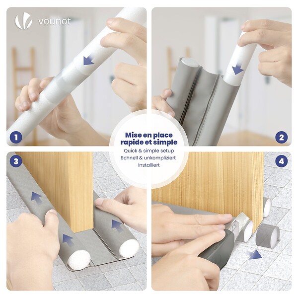 VOUNOT - Lot de 2 Boudins de Porte Isolants coupe froid Découpables 96cm Gris - large