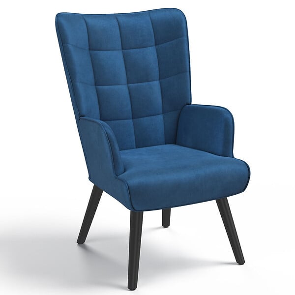 ID MARKET - Fauteuil scandinave ANIA en velours bleu - large