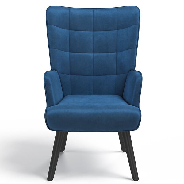 ID MARKET - Fauteuil scandinave ANIA en velours bleu - large