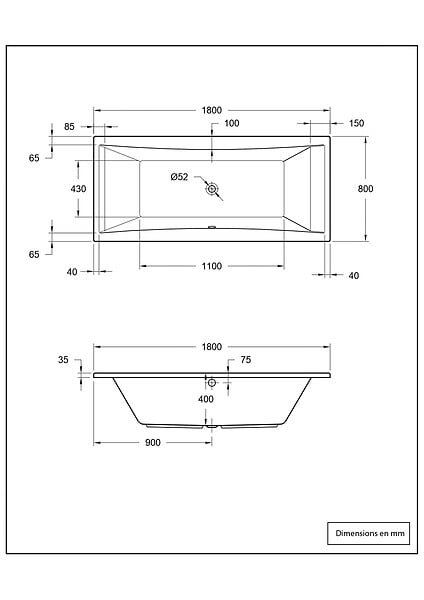 BALNEO - Baignoire brise 180x80cm - large