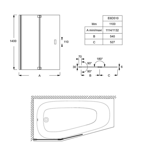 JACOB DELAFON - Pack baignoire bain douche 170 x 90 Bastille vidage à gauche blanc mat + tablier en niche - large