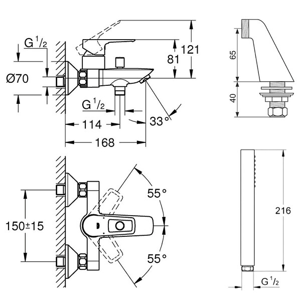 GROHE - Mitigeur mécanique Start Loop avec colonnettes + Douchette 1 jet Vitalio Get Stick + Flexible 1750 mm - large