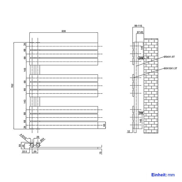 EMKE - EMKE Sèche-serviettes à Eau Chaude Panneau Plat, Sèche-serviettes connexion latérale pour, Blanc 762 x 600mm 479 Watts - large