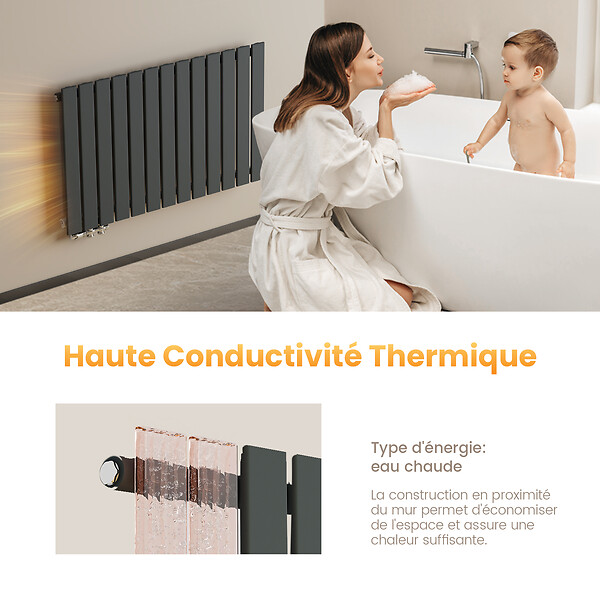 EMKE - EMKE Radiateur Chauffage Central 63 x 100 cm 712W Connexion Centrale 50 mm – Radiateur Eau Chaude Mural en Acier Anthracite - large