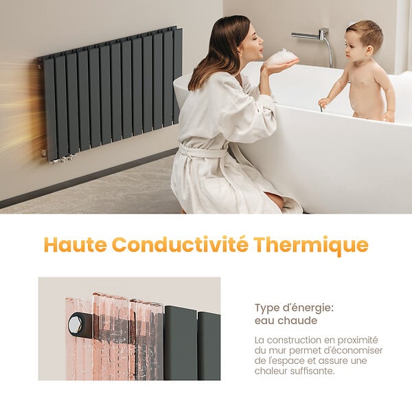 EMKE - EMKE Radiateur Chauffage Central Vertical 63 x 100 cm 1308W Double Panneau en Acier Anthracite – Radiateur Eau Chaude Mural Design - large
