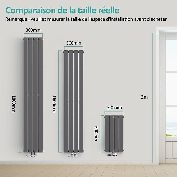 EMKE - EMKE Radiateur Chauffage Central 60 x 30 cm 210W – Radiateur Eau Chaude Vertical Étroit en Acier Anthracite - large