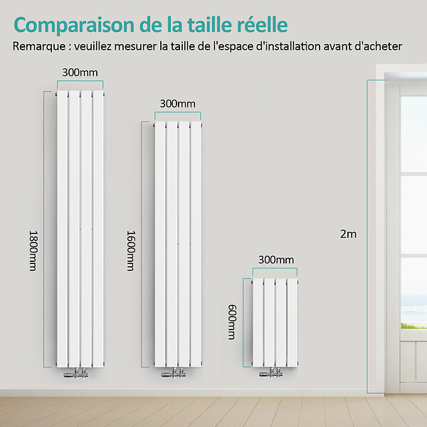 EMKE - EMKE Radiateur Chauffage Central 180 x 30 cm 1082W Double Panneau – Radiateur Eau Chaude Vertical Étroit en Acier Blanc - large
