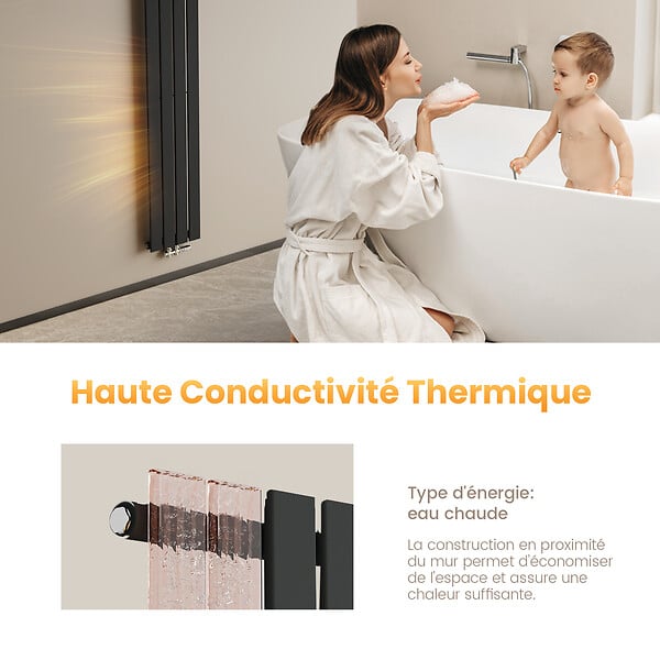 EMKE - EMKE Radiateur Chauffage Central 160 x 30 cm 501W – Radiateur Eau Chaude Vertical Étroit en Acier Noir - large