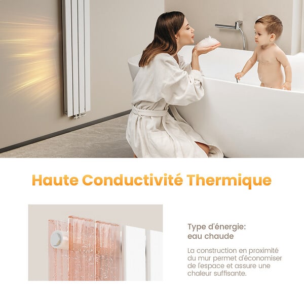 EMKE - EMKE Radiateur Chauffage Central 160 x 30 cm 966W Double Panneau – Radiateur Eau Chaude Vertical Étroit en Acier Blanc - large
