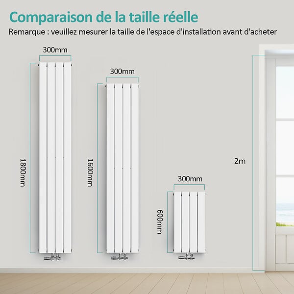 EMKE - EMKE Radiateur Chauffage Central 60 x 30 cm 210W – Radiateur Eau Chaude Vertical Étroit en Acier Blanc - large
