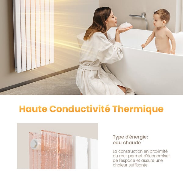 EMKE - EMKE Radiateur Chauffage Central Vertical 180 x 62 cm 2166W Double Panneau en Acier Blanc – Radiateur Eau Chaude Mural Design - large