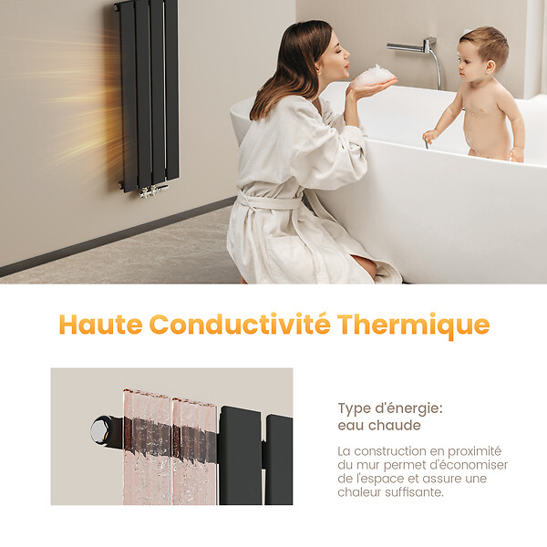 EMKE - EMKE Radiateur Chauffage Central 90 x 30 cm 297W – Radiateur Eau Chaude Vertical Étroit en Acier Noir - large