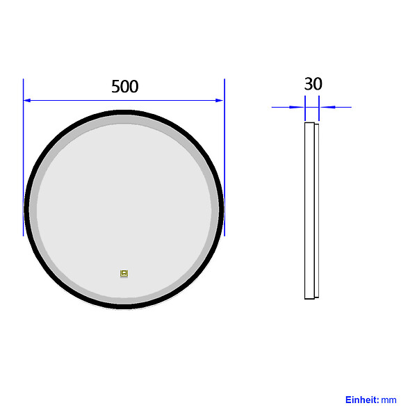 EMKE - EMKE Miroir lumineux salle de bain rond diamètre 50cm cadre noir, Sangle réglable, Miroir LED, Interrupteur Tactile, Lumière Froide - large
