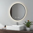 EMKE - EMKE Miroir lumineux salle de bain rond diamètre 60cm Cadre Noir, Miroir LED, Interrupteur Tactile, Anti-buée, Horloge et Temperature, Lumière Neutre - vignette