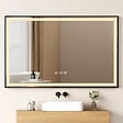 EMKE - EMKE Miroir lumineux salle de bain 120x70cm, Cadre noir, Miroir LED avec Interrupteur Tactile, Anti-buée, Horloge et Température, Lumière Neutre - vignette