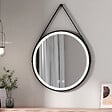 EMKE - EMKE Miroir lumineux salle de bain rond diamètre 80cm cadre noir, Sangle réglable, Miroir LED avec Interrupteur Tactile, 3 couleurs de Lumières - vignette