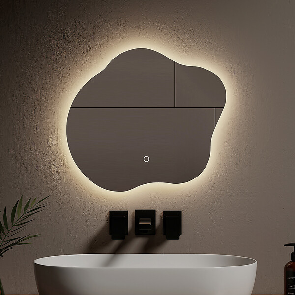 EMKE - EMKE Miroir lumineux salle de bain sans cadre 50x45cm , Miroir LED avec Interrupteur Tactile, Anti-buée, Miroir avec 3 couleurs Lumières - large