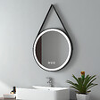 EMKE - EMKE Miroir lumineux salle de bain rond diamètre 50cm cadre noir, Sangle réglable, Miroir LED, Interrupteur Tactile, Anti-buée, 3 couleurs Lumières - vignette