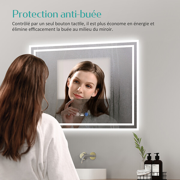 EMKE - EMKE Miroir lumineux salle de bain 60x80cm avec Capteur de Mouvement, Miroir LED à capteur intelligent, Anti-buée, Lumière Froide/Chaude/Neutre - large