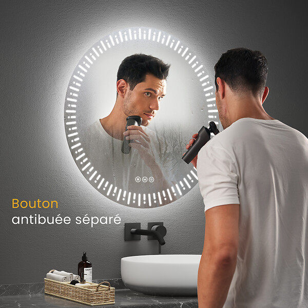 EMKE - EMKE Miroir led salle de bain ф50 cm Miroir salle de bain lumineux avec 3 Couleurs de lumière réglables+Anti-buée, Économie d'énergie miroir led - large