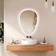 EMKE - EMKE Miroir Salle de Bain avec Éclairage, 80 x 60 cm, Miroir LED Asymétrique, Interrupteur Tactile, 3 Couleurs de Lumière Réglables, Miroir Anti-Buée - vignette