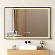 EMKE - EMKE Miroir lumineux salle de bain 100x70cm, Cadre noir, Miroir LED avec Interrupteur Tactile, Anti-buée, Horloge et Température, Lumière Neutre - vignette
